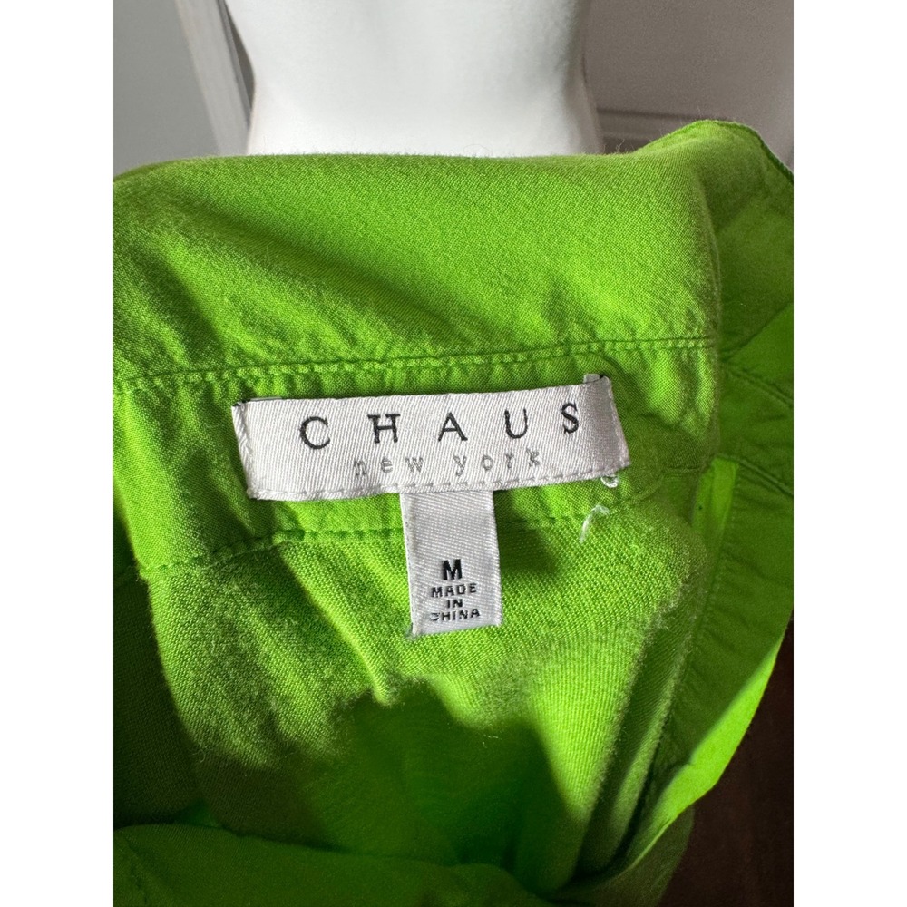 Chaus New York Tie Front Roll Tab Sleeve Blouse M Lime Green Excellent V-Neck - Picture 6 of 6